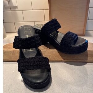 Beach by Matisse Womens Black Crochet Platform Wedge Sandals Two Strap Slides